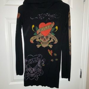 Ed Hardy Tattoo and Embellish Hooded Sweater